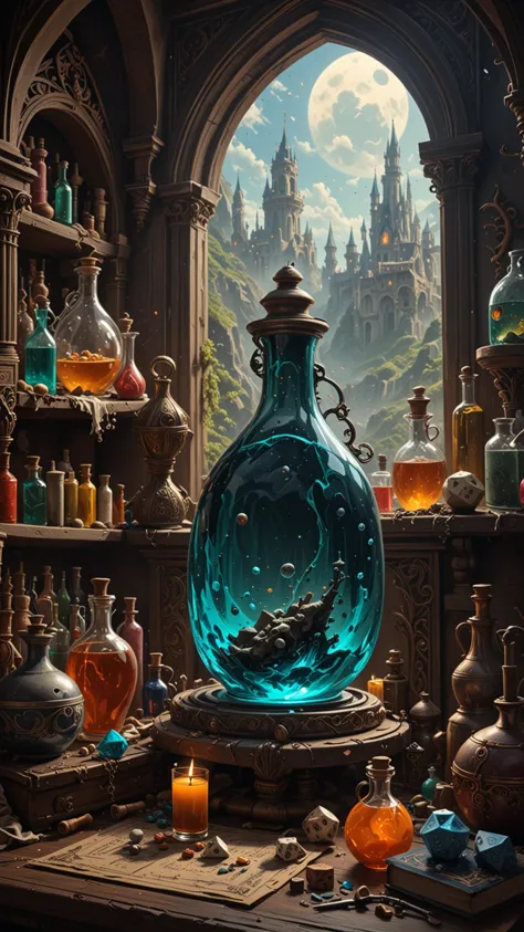 Ethereal fantasy concept art of a Mage brewing potions. Dice, magnificent, celestial, ethereal, painterly, epic, majestic, magical, fantasy art, cover art, dreamy, insanely detailed and intricate, hyper maximalist, elegant, hyper realistic, super detailed, vivid colours, ornate, dynamic, articulate, 8K, <lora:3D_Framed_Wall_Art_-_By_DICE:0.6>, (Framed 3D), EPIC, high budget Hollywood movie, volumetric, Painstaking Attention To Detail, UHD