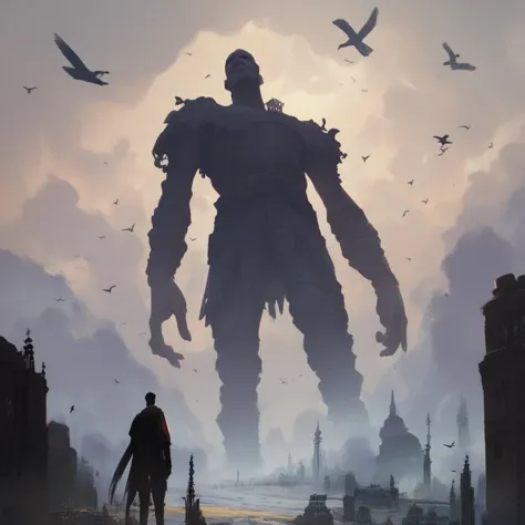 a picture taken from a video game shows a giant robot standing in the middle of a city