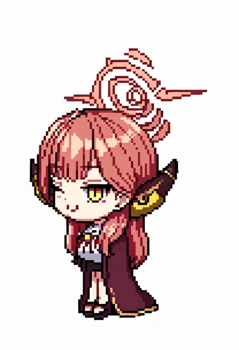 a pixel art of a girl with a pink hair and a pink hat