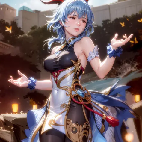 masterpiece, best quality,1girl,ganyu \(genshin impact\),mature female, blue hair,horns,kbxll