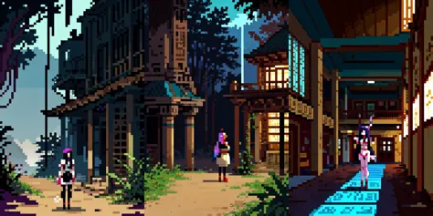 a close up of a pixel art style building with a person walking in front of it