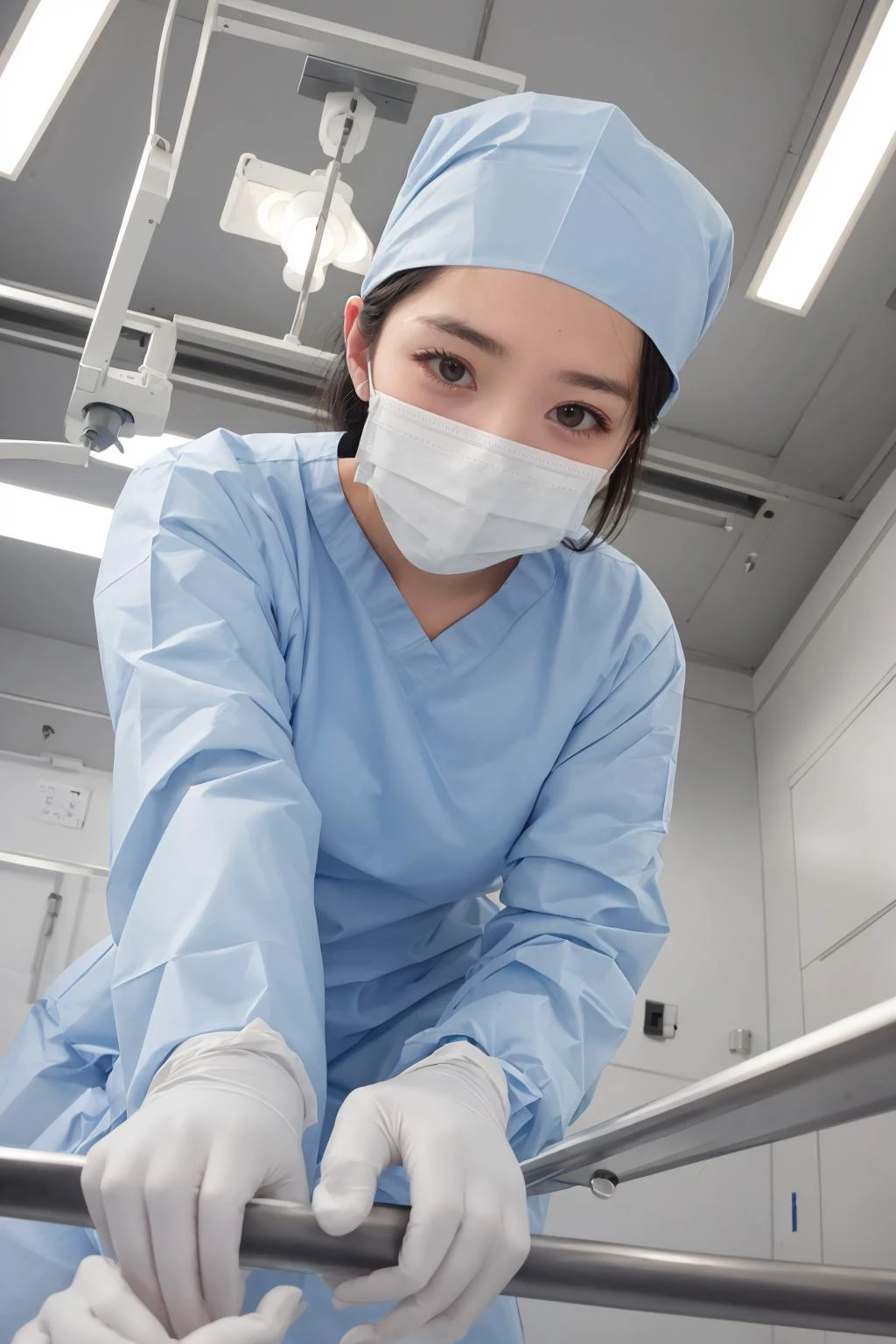 Arafed female surgeon in scrub suit and mask in operating room - SeaArt AI