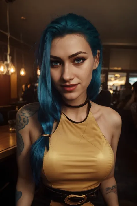 sexy, (detailed eyes), (detailed face), beautiful lady, (pov sitting across table:1.1), looking at viewer, sexy verdant dress, skin tight red, dress, blush, (naughty) (naughty smile:0.9), (smiling:0.9)
(mystical tattoo:0.9), (neck tattoo), ((narrow waist)), skinny, thin, (fit body:1.1), (perfect proportions:0.8), (perfect anatomy:0.8), red lipstick, (blue eyes:0.8), 
(cowboy shot:1.1),
(shiny skin), 
BREAK,
20 yo woman  <lora:Arcane_jinx-v4:1> j1nx101, 1girl, small boobs, small breasts, flat chested, (blue crop top:0.8),  blue hair, 
BREAK,
good hands, detailed hands, anatomical hands,
(beautiful composition:1.1), masterpiece, fantasy, sexy, petite, soft glow, polished, clean image, <lora:epi_noiseoffset2:1> gorgeous, stunning, triadic colors, high contrast, Vivid color, dark,
<lora:CONCEPT_pov_dating_ownwaifu:1> (concept_pov_dating_ownwaifu:1.1), www.ownwaifu.com, 1girl, solo, looking at viewer, breasts, sitting at table <lora:more_details:0.2>, perfect teeth, overlooking beautiful tropical island beach view, (volumetric lighting), (dynamic lighiting), godrays, Rembrandt lighting, real shadows, intricate detail, photorealistic, photograph, photo, dlsr, Fuji Film, extremely high detail, detailed skin texture, (blush:0.2), (goosebumps:0.3), subsurface scattering