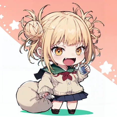 <lora:TogaHimikoLoRA:0.8> toga himiko, <lora:padoru_meme:0.8> padoru meme, holding sack,chibi,:d,santa hat