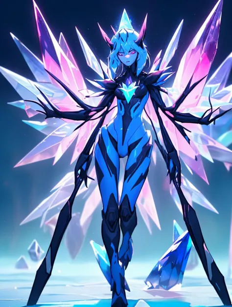 ((Medium Shot of Huge glowing markings Extraterrestrial Exo Anthropomorphic, Multipedal Quadrumanual, Scaled Appendages,  Prehensile-Tailed, Crystalized Skin,  Crystal Wings,)) (that's feel jealous) , ((look away from the camera)), summer as background,