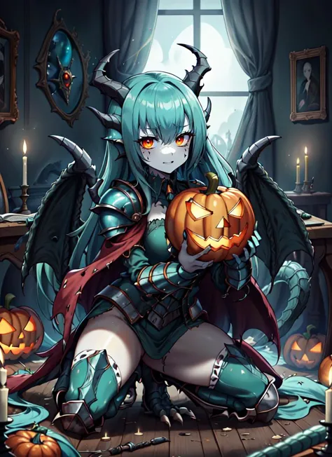 a woman in a witch costume holding a pumpkin