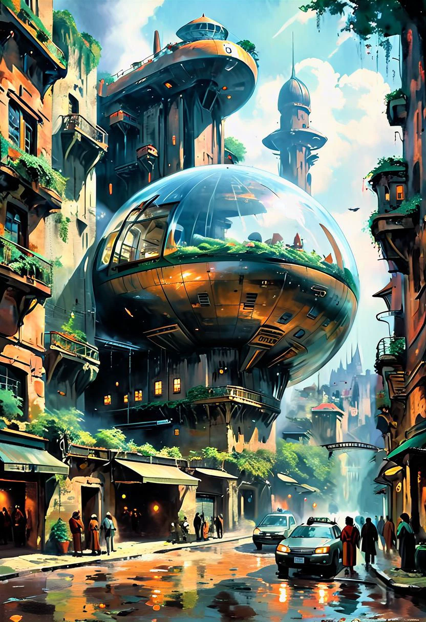 A new type of flying ship for sightseeing in the city of the future, 
Residents live in a sizable number of glass bubble capsules,
The alien colonial cities of the future look like towering ant nests built in Halfway underground in the Grand Canyon, glass dome, communications spire landmark, aircraft terminal, aerial mass transportation,
((The steel tower in the imperial capital of Star Wars, the Rubik's Cube and Golden Tower of the corporate headquarters in Blade Runner, The floating kingdom of Hayao Miyazaki's Castle in the Sky, the catacombs of Paris are full of skulls, Famous British architect Dream Detective)),
(futuristic:1.2), a huge military factory made of steel, glass, fog, sun, in the clouds, , futuristic military planes, moody tones, 
(real landscape:1.1), (blurred background:1.0), [buildings|vehicle|Crowd|buildings|trees|buildings|trees|vehicle|Crowd:0.7], (background, more_details:0.3) 
great lighting, stacked, vertical, futureskyline, impressionist painting, xtower, LW, industrialbuilding
