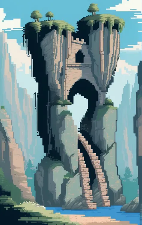 a close up of a pixel art style picture of a bridge