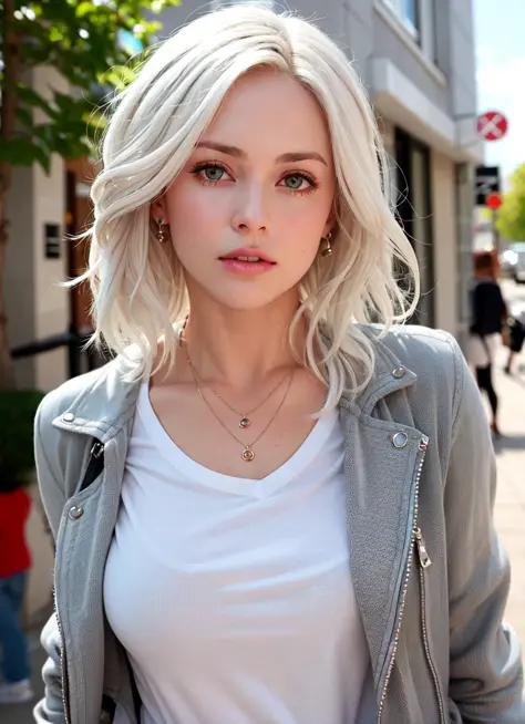 <lora:liv_moore_offset:0.5>, liv moore, 1girl, solo, blonde hair, white hair, jewelry, jacket, necklace, parted lips, blurry, re...