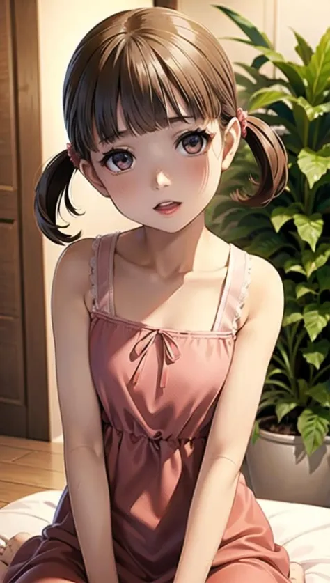 1girl, solo,(best quality),(masterpiece:1.1), close up, looking_at_viewer, dynamic angle, cute, clear facial skin,short twintails,pink dress