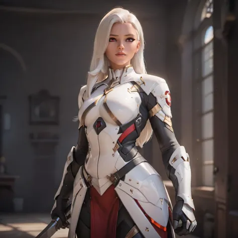 score_9, score_8_up, score_7_up,score_6_up, score_5_up, highly detailed, lighting and shadowing, light and shadow, high res,1girl, white long hair, red eyes,white armor,  dark room with sunlight coming through the window, 
<lora:owstylexlv2:1>