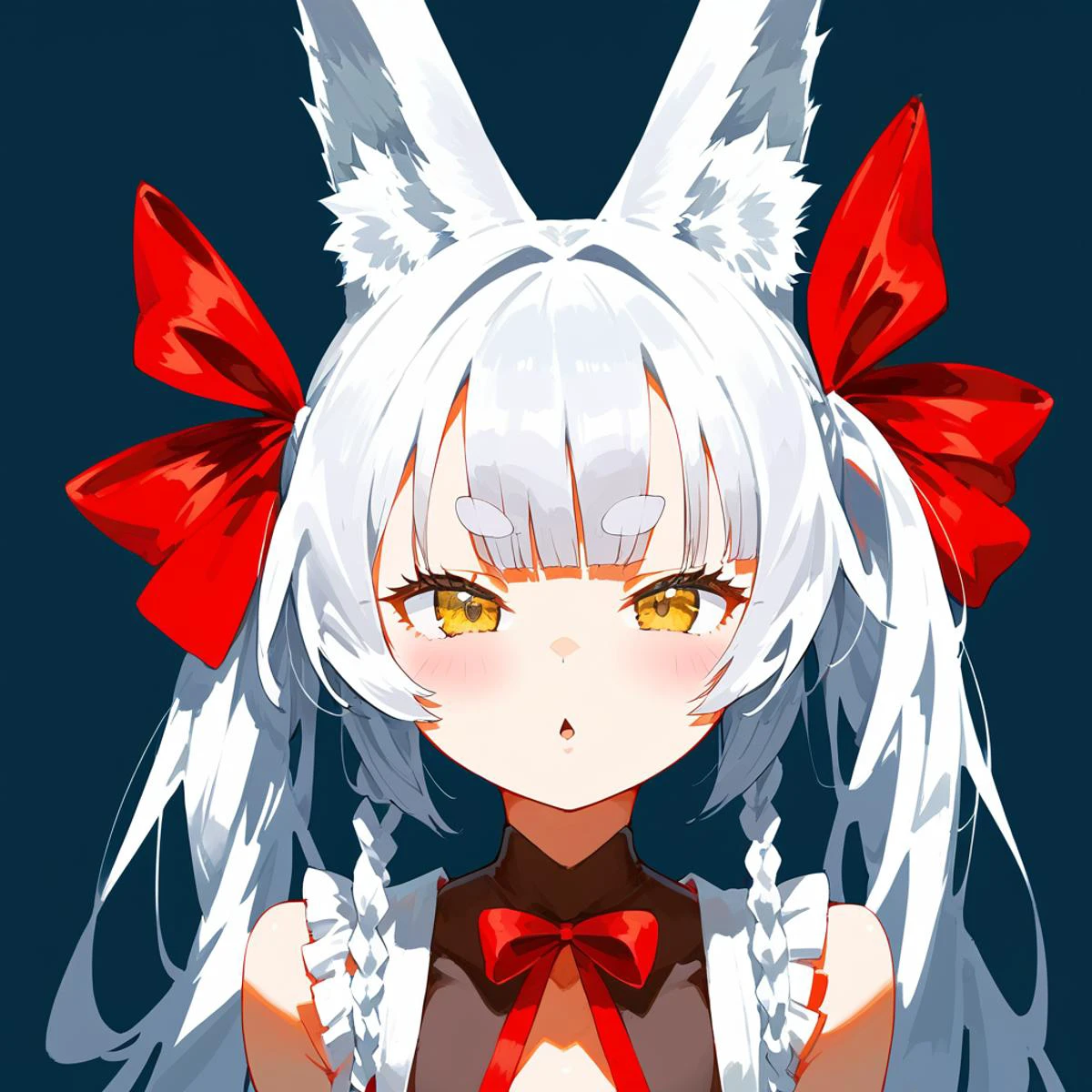 score_9, score_8_up, score_7_up, score_6_up, score_5_up, score_4_up, source_anime, 
simple background,
1girl, solo, asanagi \(azur lane\), yellow eyes, white hair, short eyebrows, twintails, pov, incoming kiss, red ribbon, fox ears, 
 