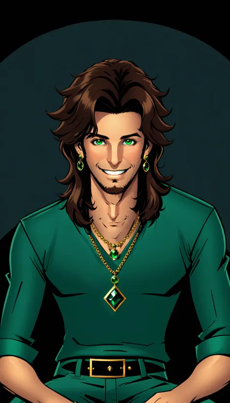 a cartoon of a man with long hair and a green shirt