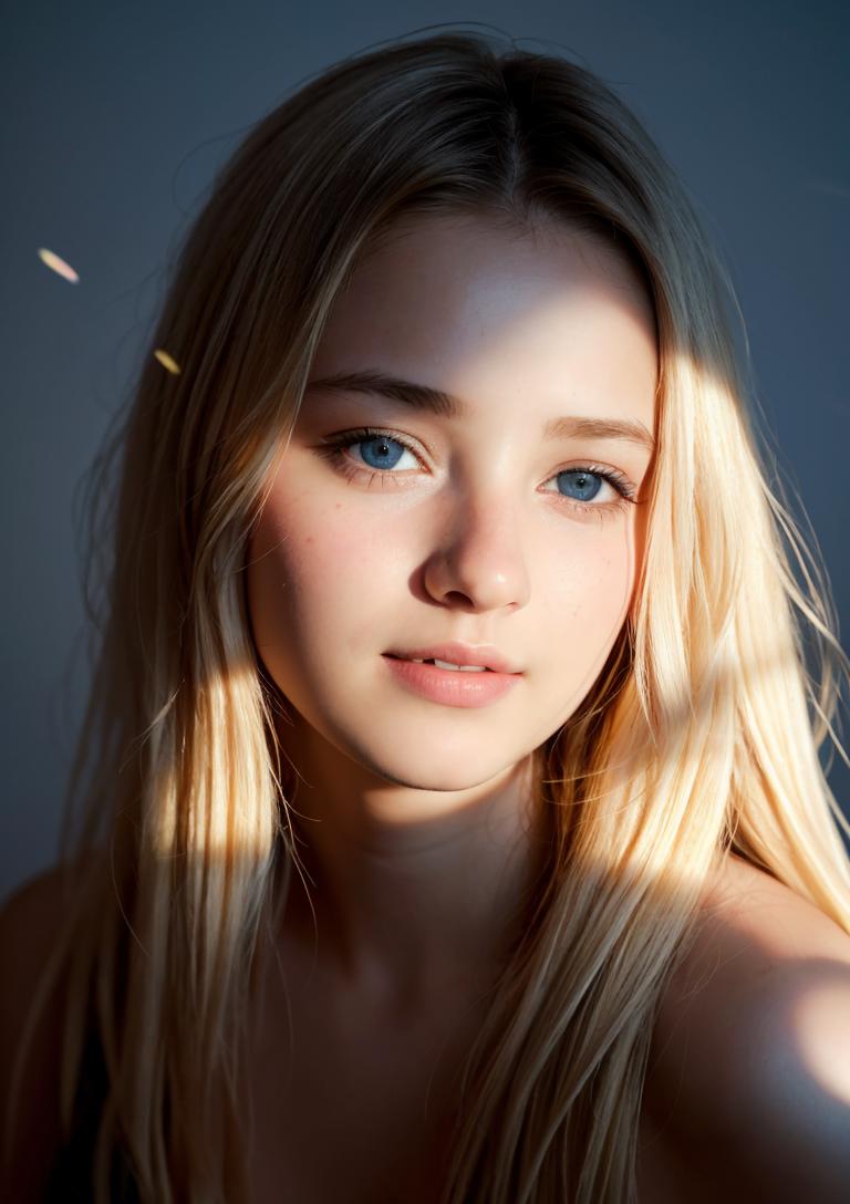 A close up of a woman with long blonde hair and blue eyes - SeaArt AI