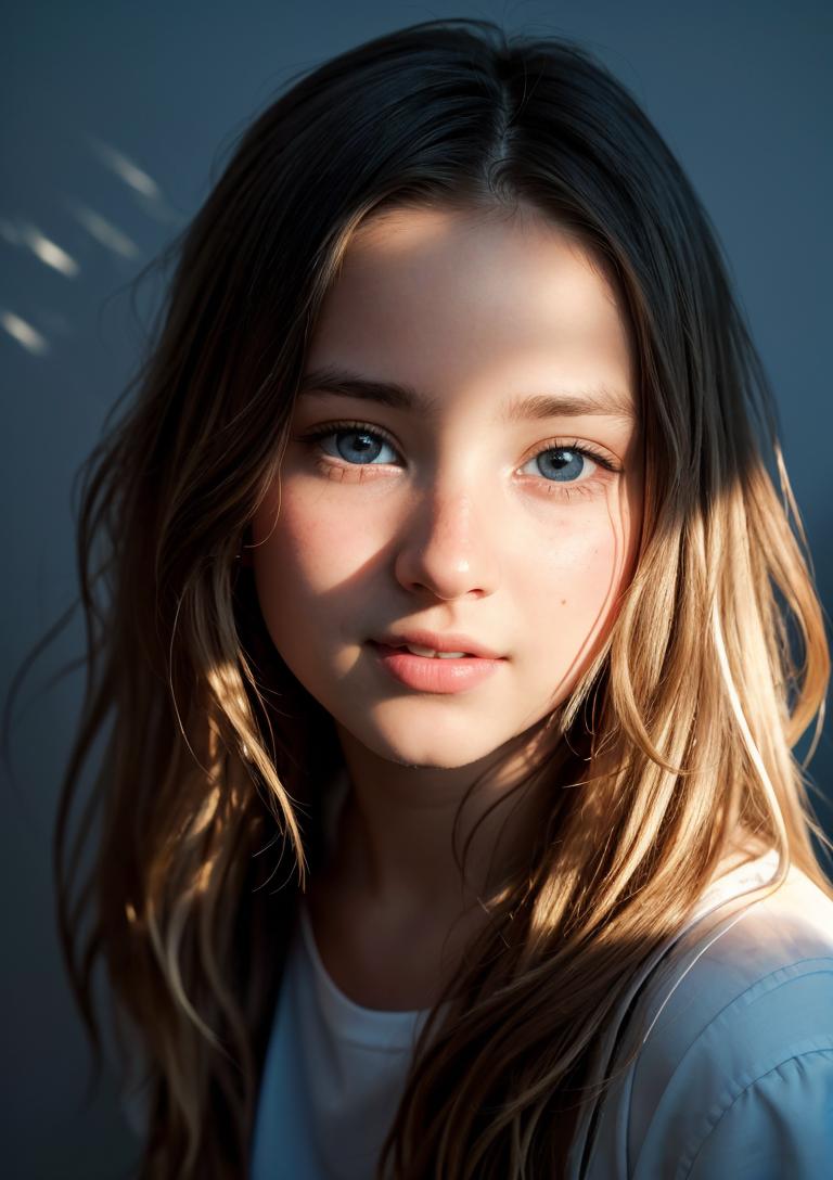 A close up of a young girl with long hair and blue eyes - SeaArt AI