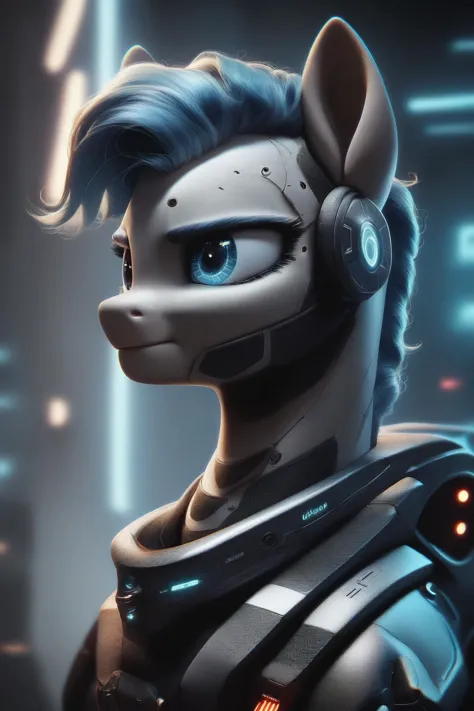 a close up of a cartoon horse with headphones on