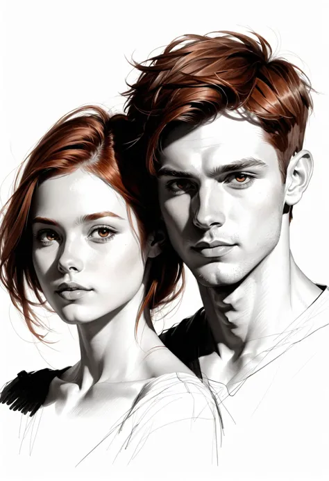 a drawing of a man and woman with red hair