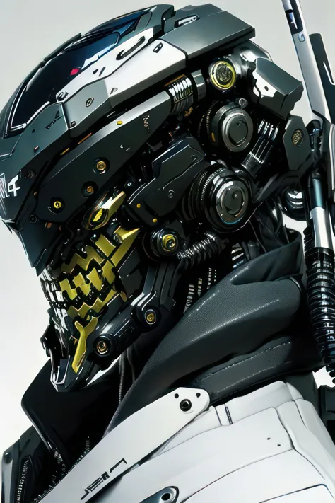 there is a close up of a robot's head with a gun