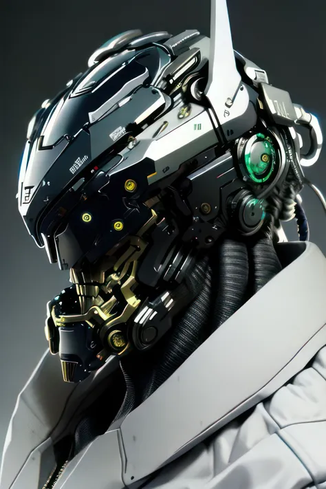 a close up of a robot with a helmet on and a pair of scissors