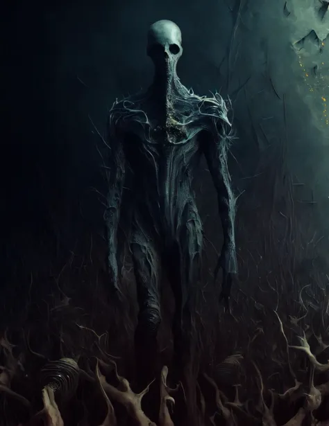 Mycelium zombie in dark fantasy style, detailed image, attacks from the dark, covered in mycelium, sprouting mycelium, high deta...