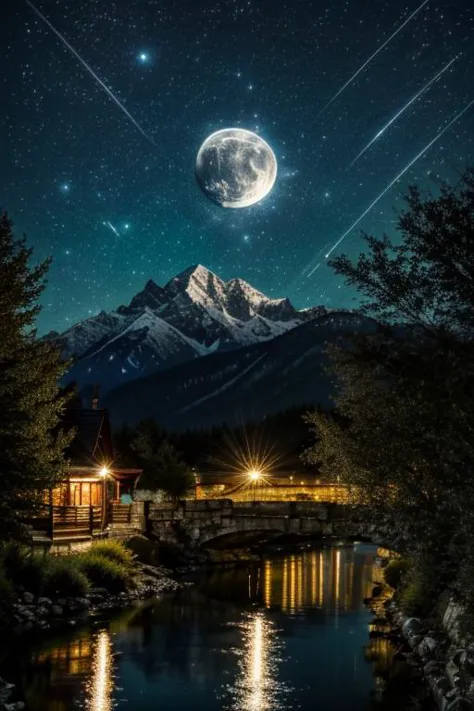 highly detailed, high quality, masterpiece, beautiful, night, (dark environment), mountains, water, trees, <lora:darkincursiosty...