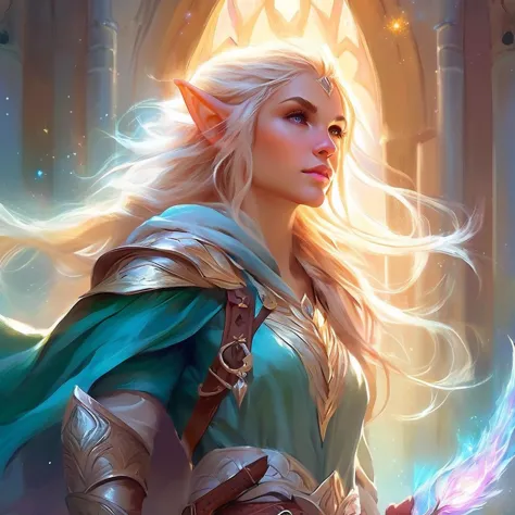 ethereal fantasy concept art of  a brave elf dnd warrior . magnificent, celestial, ethereal, painterly, epic, majestic, magical,...