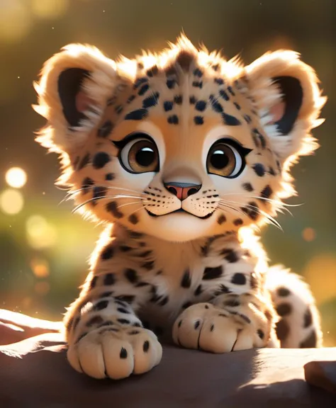 chibi pixar art,  art, cute chibi leopard, portret of cute cibi baby leopard, beatiful detailed eyes, big luminous eyes, smile, ...