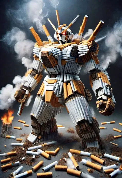 a close up of a robot made out of cigarettes and cigarettes