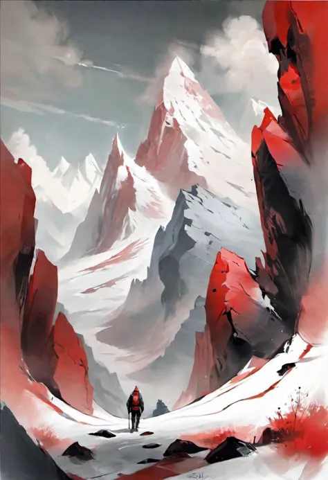 masterpiece, best quality, redice, red glacier, mountain, red theme