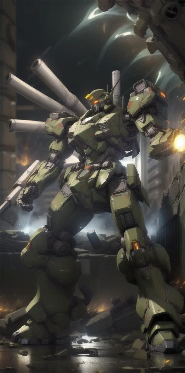 ((masterpiece)),(MRS:1.5), a (((heavy mech))) with massive and strong design, glowing eyes, full body, highly detailed,(heroic parts:0.5),(military parts:1.5), (dynamic pose:1.2),(highly detailed full armor:1.2), (battlefield:1.2), explosion, stray bullet,
