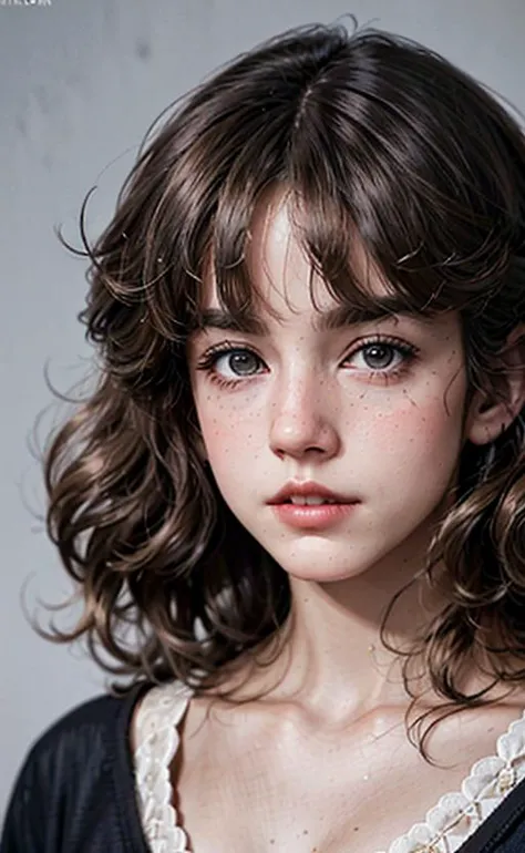 a close up of a young girl with a black shirt and freckled hair