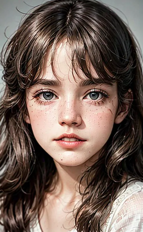 a close up of a young girl with freckles on her face