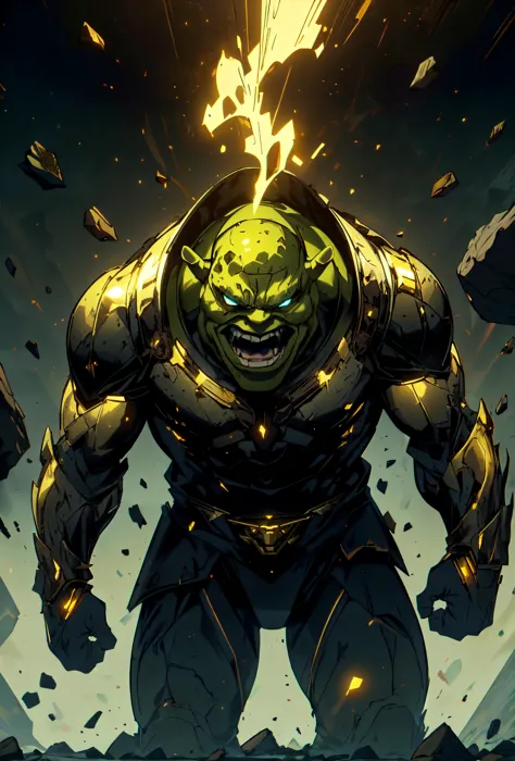 a close up of a hulk with a glowing head and a green face