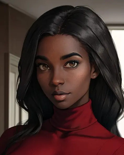 masterpiece, best quality, aamari, a woman posing for a picture, very dark skin, turtleneck dress, very large breasts,  upper body, indoors
<lora:aamari:0.6>