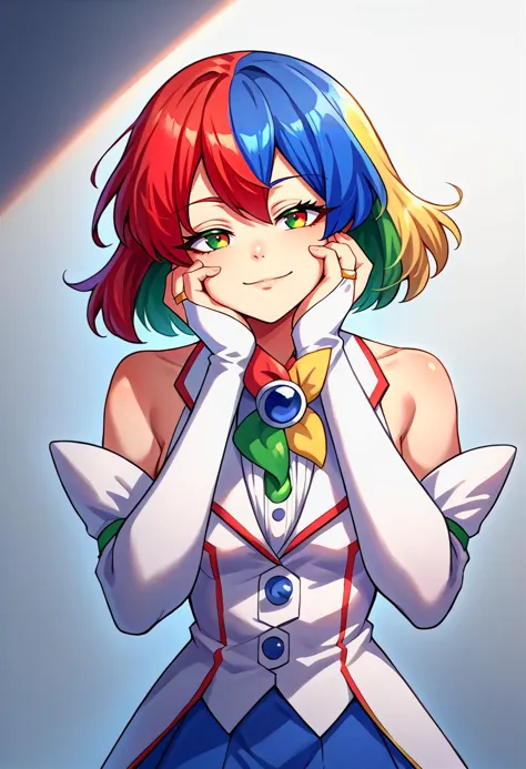 a close up of a person with a colorful hair and a tie