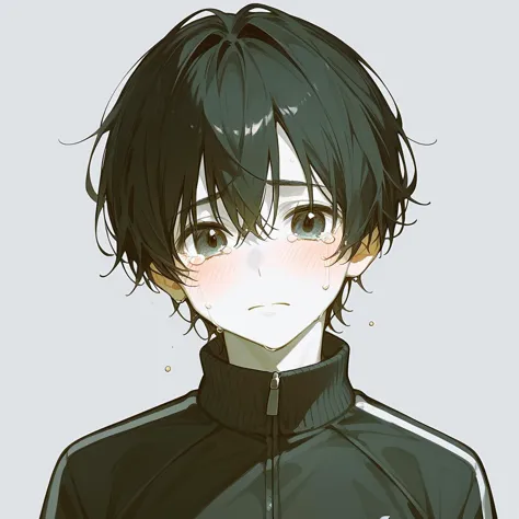 anime boy with black hair and a black jacket