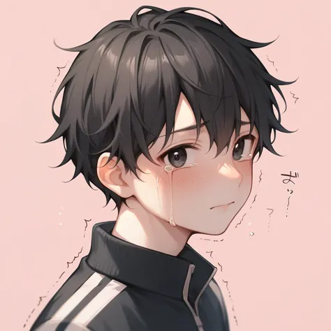 anime boy with black hair and black eyes staring at something