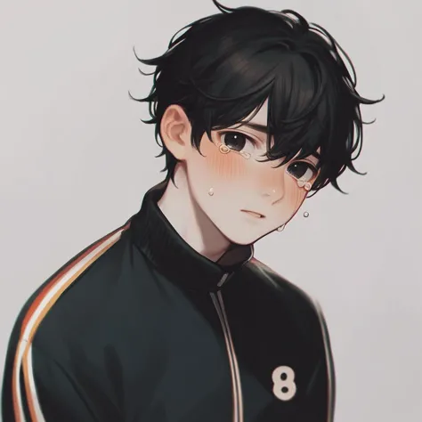 anime boy with black hair and glasses wearing a black jacket