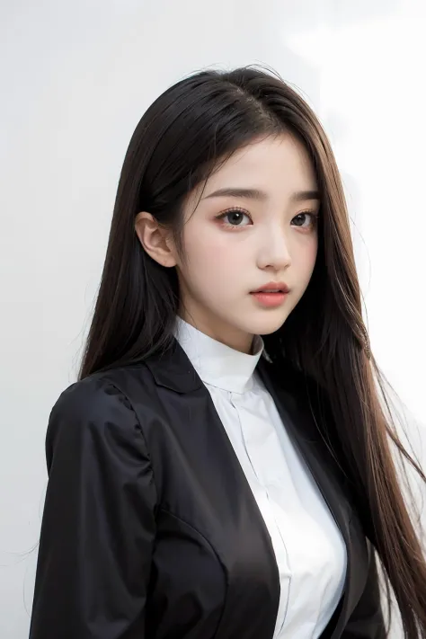 1girl, black  formal long dress,white background, <lora:Minggomut-02:1>