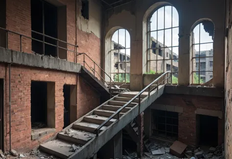 arafed staircase in a building with a bunch of windows