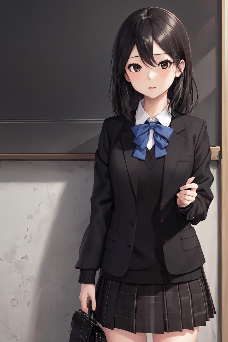 Anime girl in school uniform standing in front of a blackboard SeaArt AI