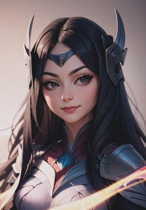 irelia, smirk, portrait,, (magical, magnificent, masterpiece:1.3)