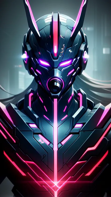 a close up of a robot with glowing eyes and a futuristic face