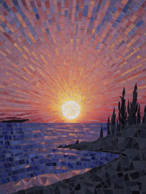 <lora:mosaicxl:1> mosaic, traditional media, sunset,