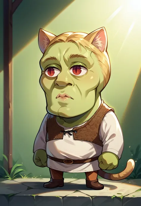 score_9, score_8_up,score_7_up, source_ anime, sunlight, sunrays, handsomize,shrek, green skin, necoarc, blonde hair, red eyes, slit pupils, cat ears, chibi, :3, full body,
<lora:handsomize_x_pdxl_v1:0.8>  <lora:necoarc-guy-PONY-v1:0.8>  <lora:Shrek_XLPD:0.8>