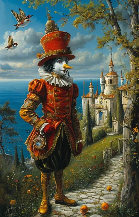 masterpiece,best quality,<lora:tbh129-sdxl:0.7>,landscape,illustration,oil painting,style of michael cheval,