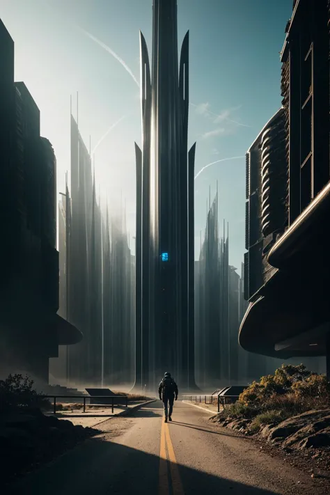 (surreal:1.4),an alien world,(many strange creatures:1.3),multiple futuristic buildings,by Simon Stalenhag,photorealistic,cinema...