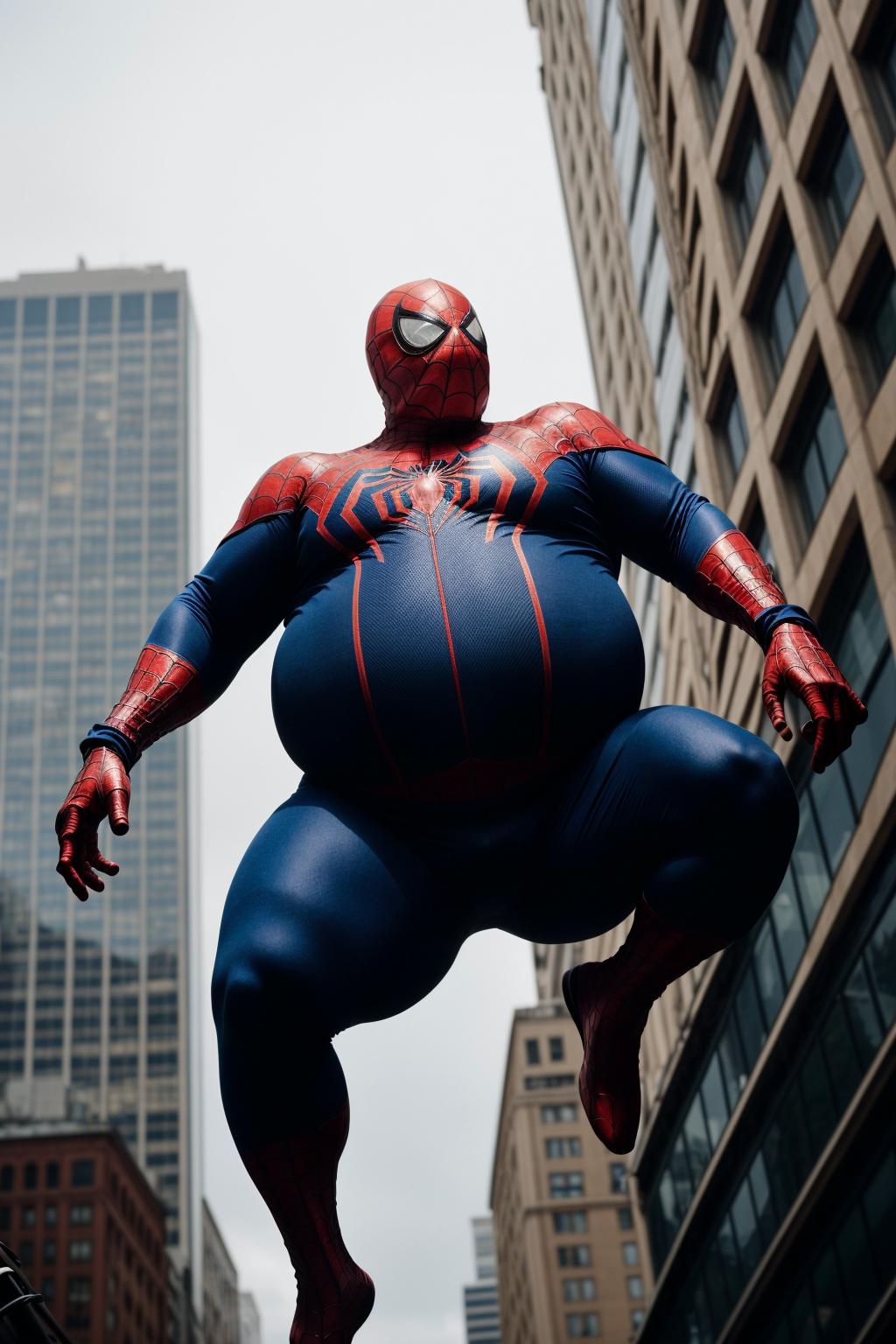 Spider - man in a suit crouches down to take a picture - SeaArt AI