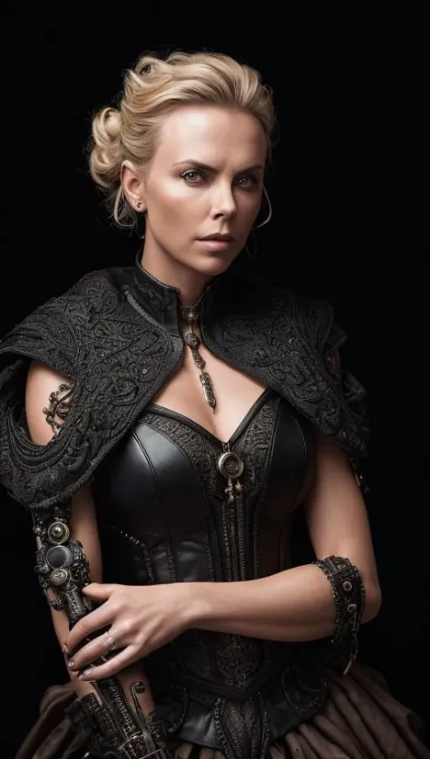 ._emoções_desafio512, Charlize biomecânica theron hacker - xamã da irmandade de cabos usando cabo - vestido feito de cabos com filigrana biomecânica, olho altamente detalhado de super alta costura, lábios altamente detalhados, pele altamente detalhada, Bokeh, reflexo de lente, por Emil Melmoth, Marcin Nagraba, Rebeca Millen, filmado com Hasselblad X1D - 50c