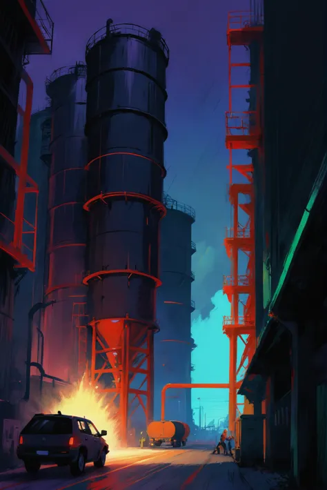 oil pastel chalk digital painting, sketch, anime style, fuel production facilities<lora:envystarlightpastelchalk01:1>